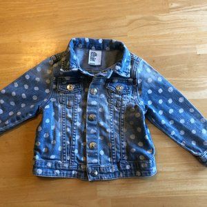 blue denim jacket polka-dots snaps cute fall